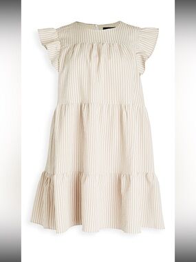 En Saison Cream and Beige Striped Tiered Dress